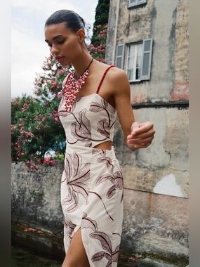 ZARA Embroidered midi dress with side cutouts. XS NWT